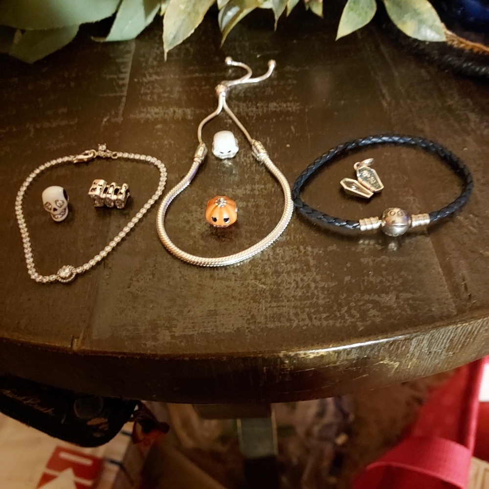 Pandora Silver and Black Charm Bracelet Collection